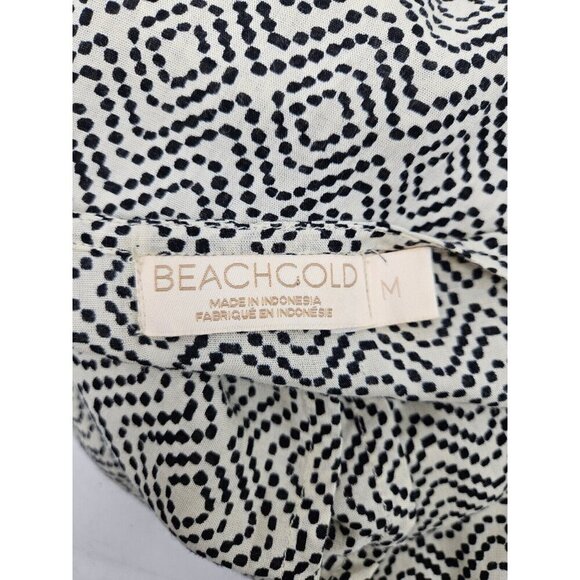 BeachGold Rayon Midi Dress Womens M Surplice Wrap Bodice Blue Ivory - Picture 7 of 9